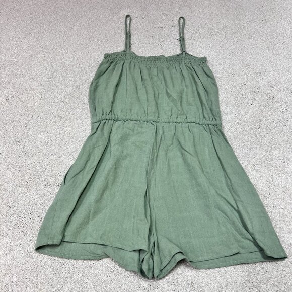 Wishlist Romper Women’s Green Sleeveless Size Medium Pockets Linen Blend - Picture 8 of 11